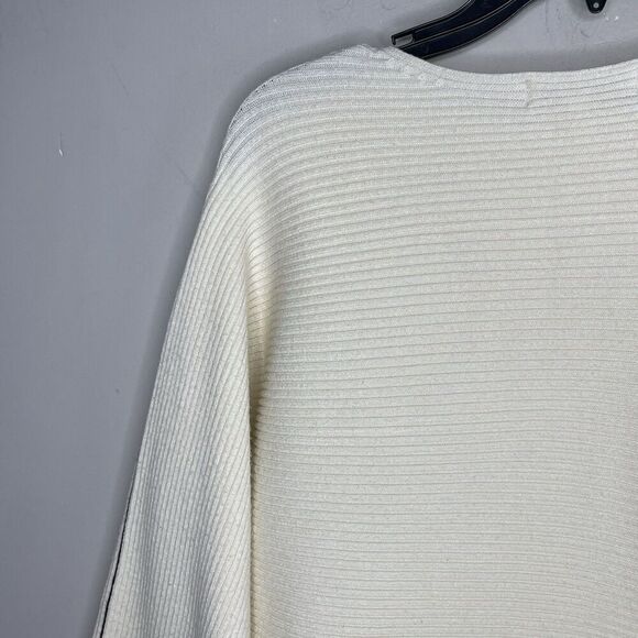 LOVE WHIT Crisscross Sweater Women XS Ivory Side Stripe Pullover Boat Neck - Picture 9 of 14